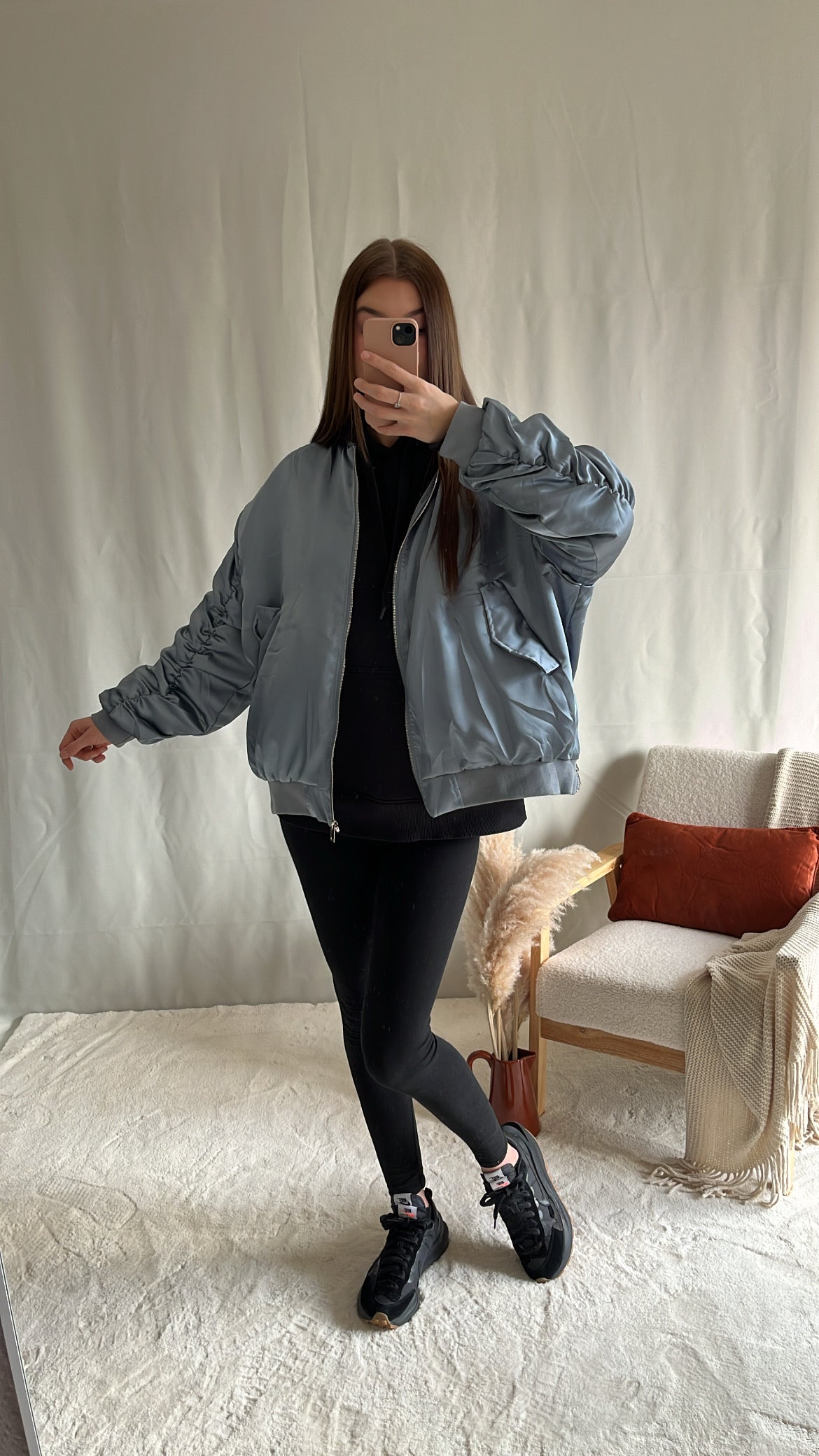 bombers en satin bleu