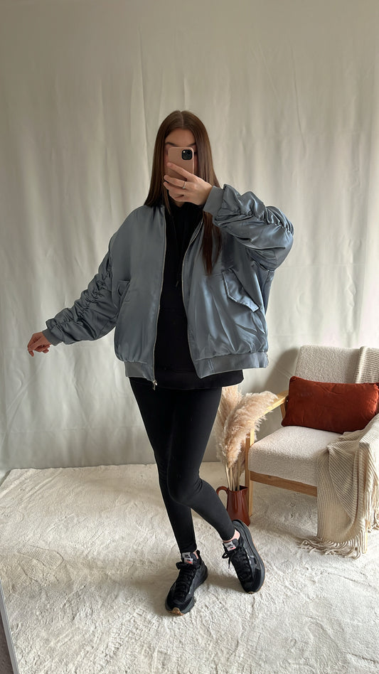 bombers en satin bleu